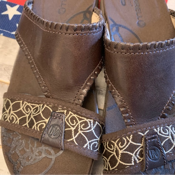 Excellent Women’s MERRELL Form Aircushion Brown Leather Sandals Size US 6 Shoes - Picture 6 of 13